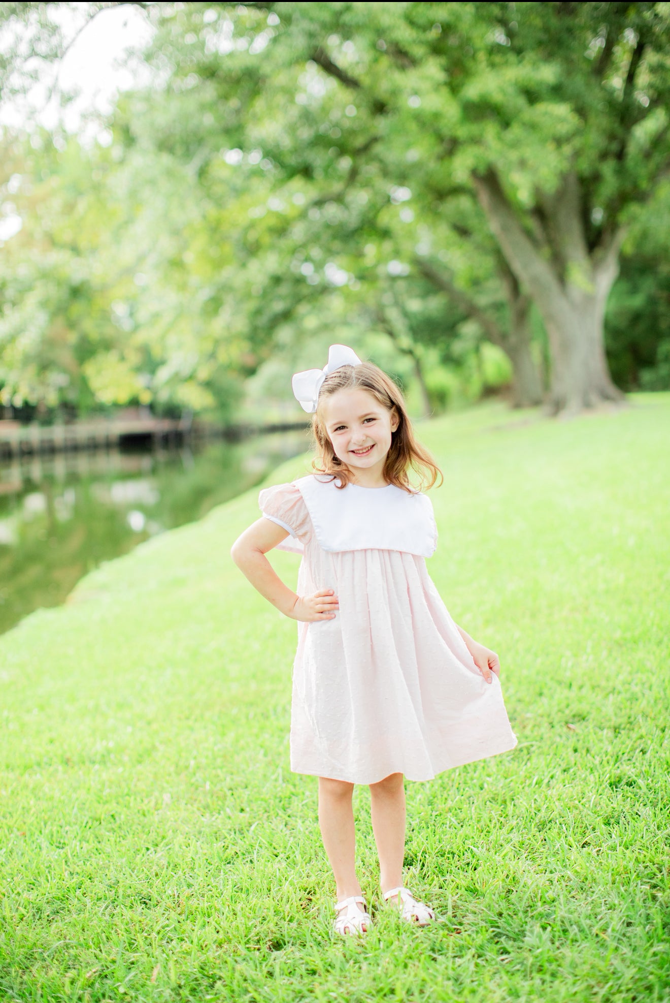 Calla collared dress in pink Swiss dot