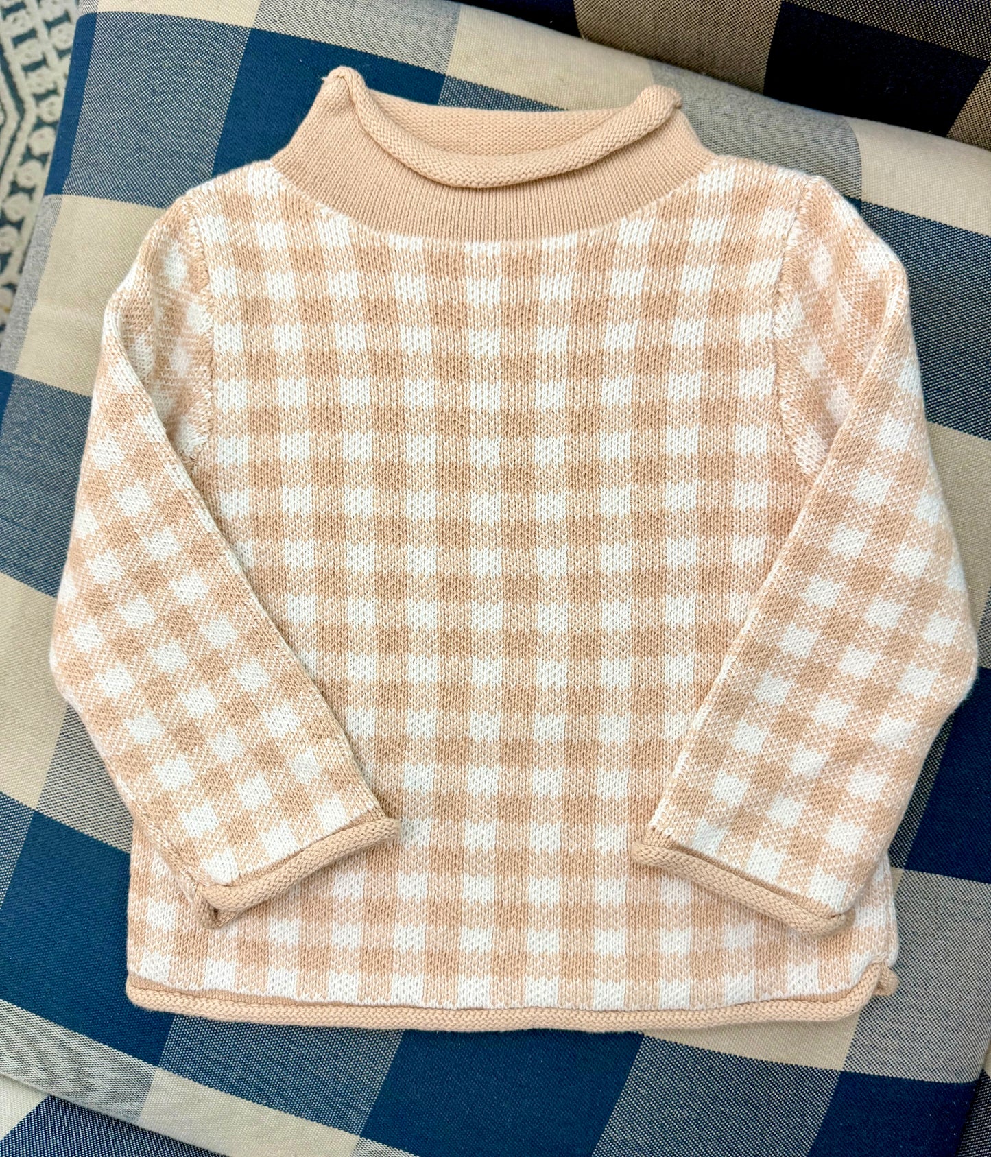 Khaki gingham rollneck sweater