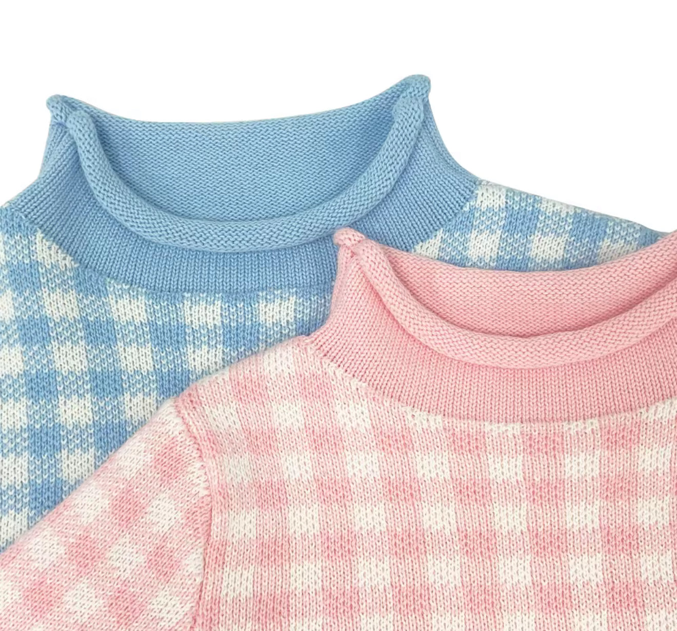 Blue gingham rollneck sweater