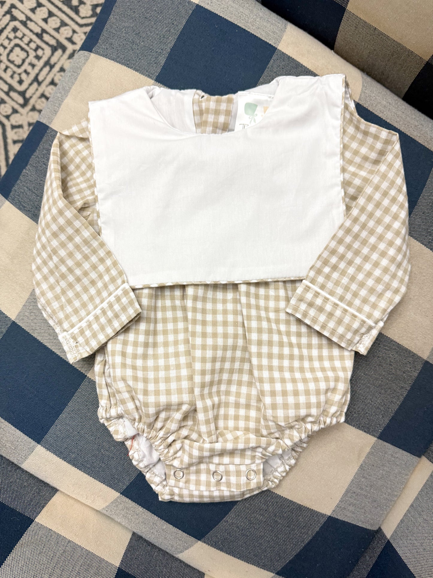 Khaki check long sleeve bubble