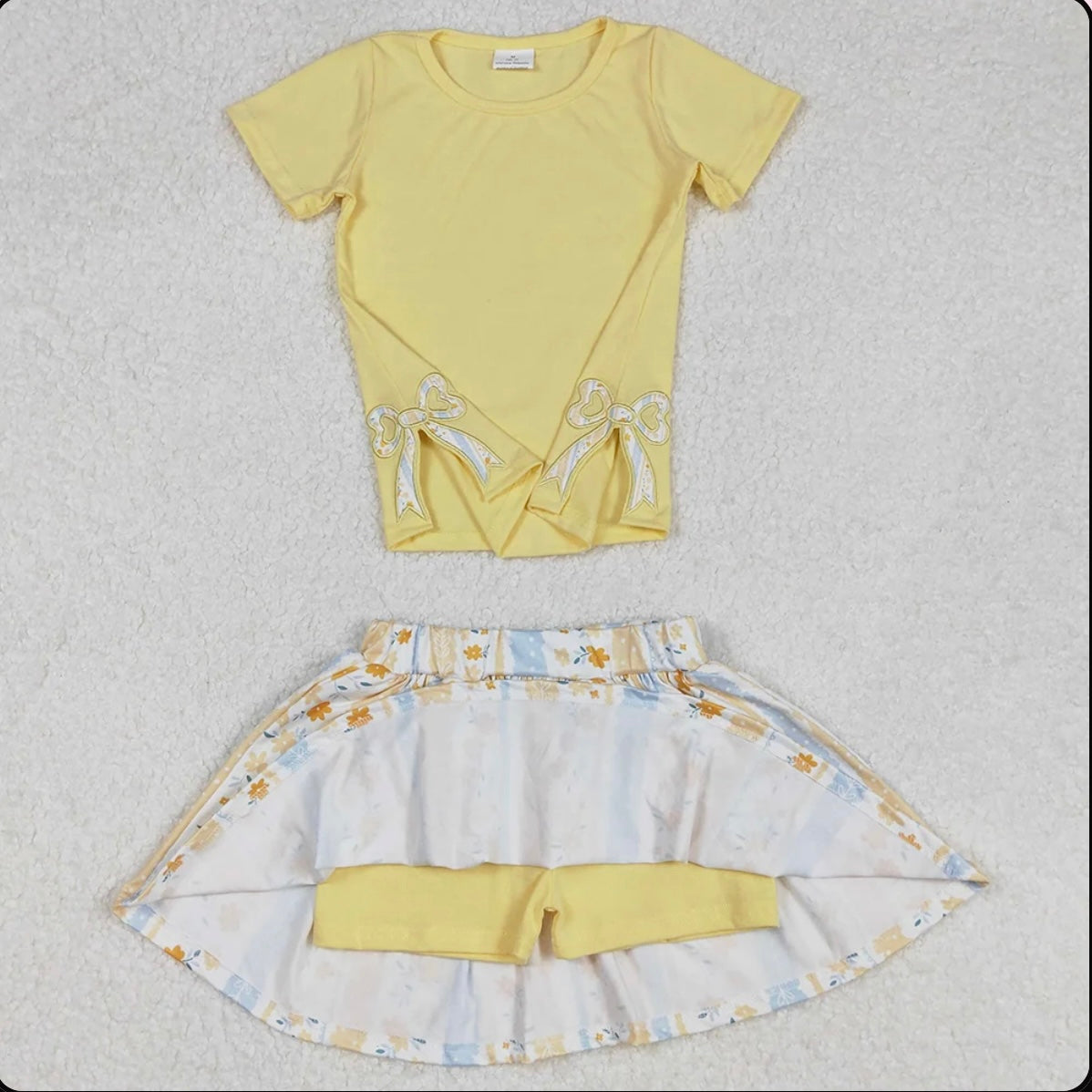 Floral skort set with applique bows