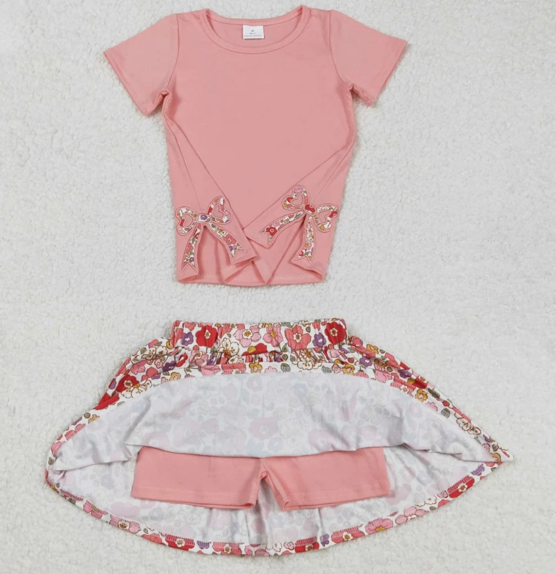 Floral skort set with applique bow sides