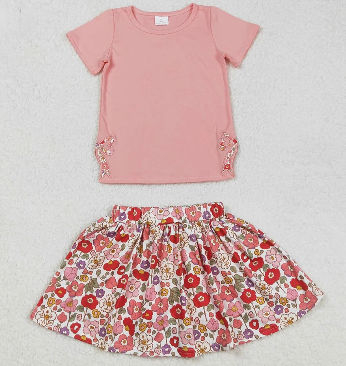 Floral skort set with applique bow sides