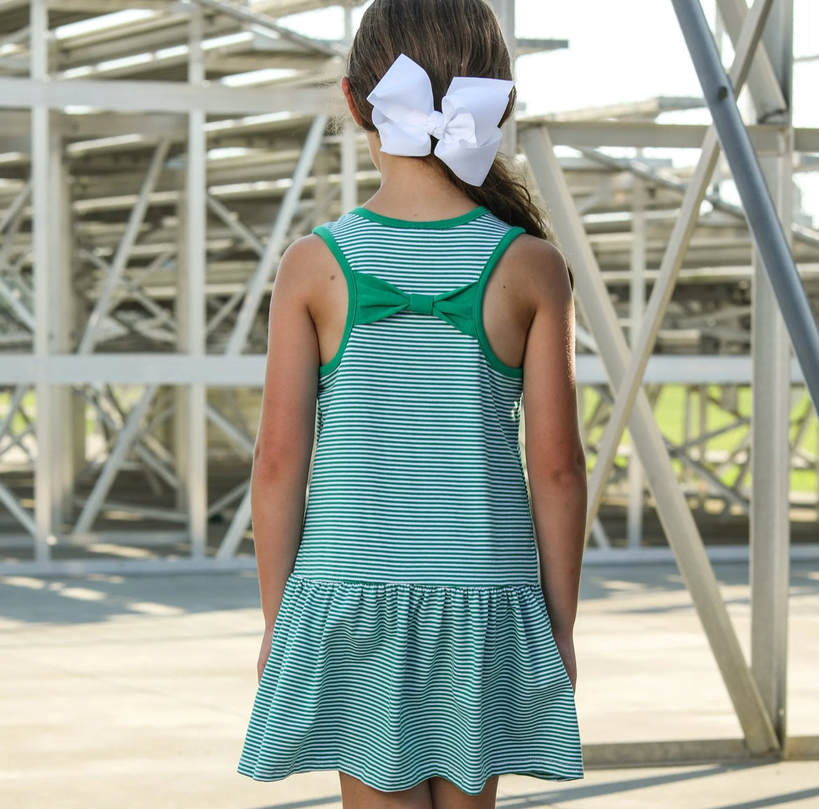 Green stripe cheer dress