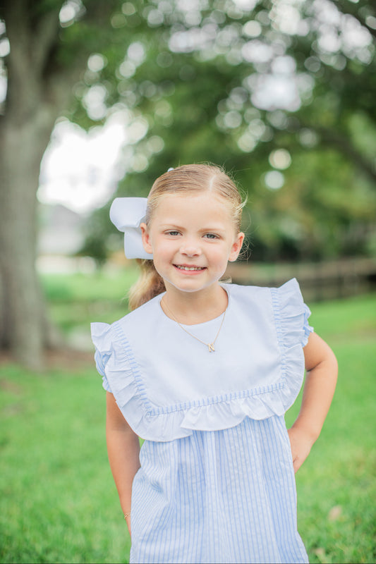 Riley ruffle dress in blue stripe