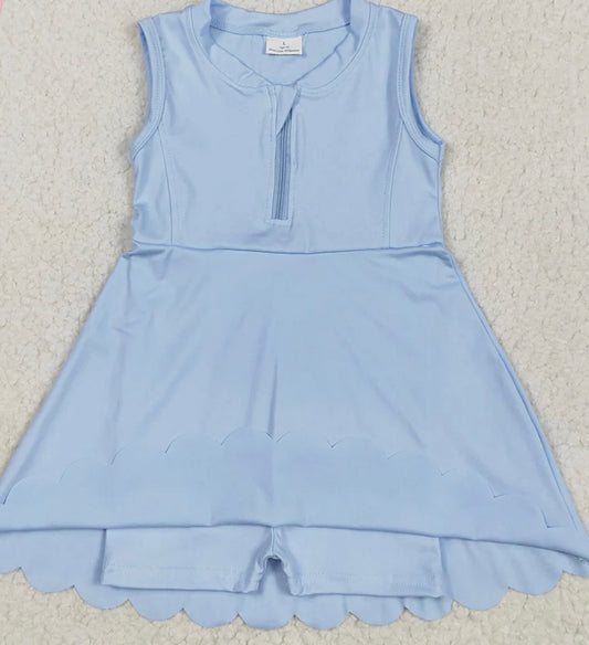 Blue athletic zip dress scallop bottom