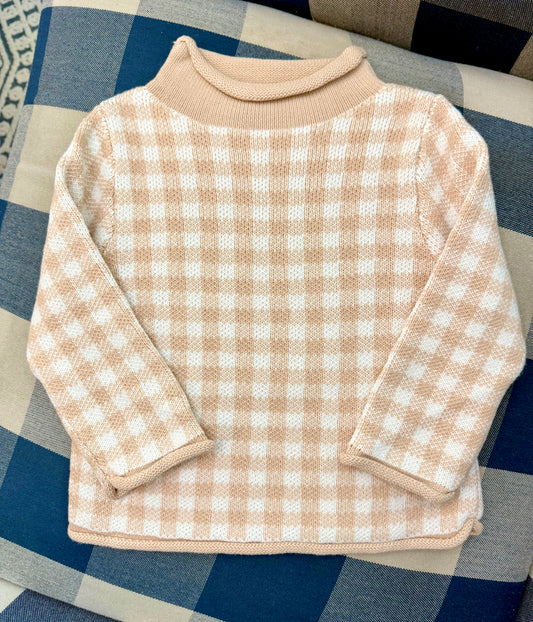 Khaki gingham rollneck sweater