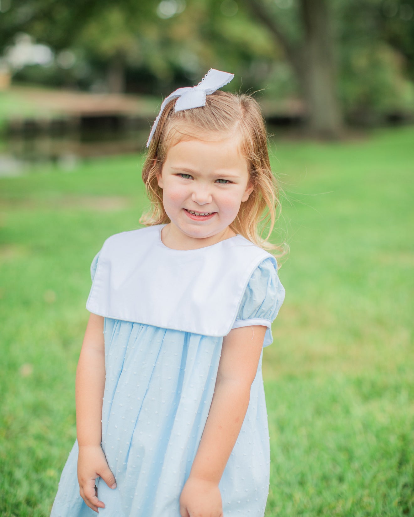 Calla collared dress in blue Swiss dot