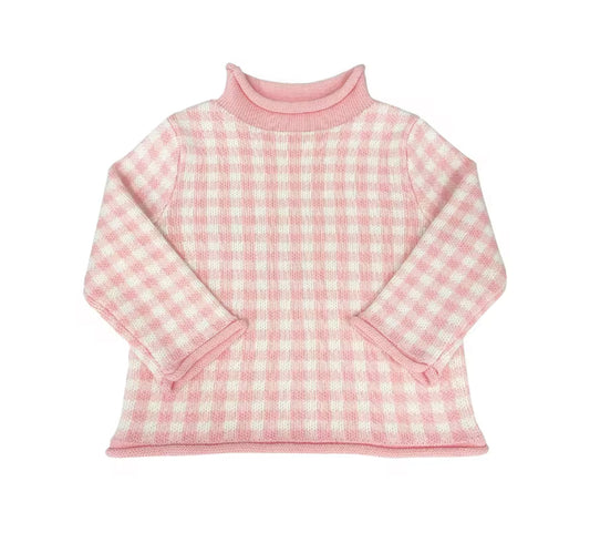 Pink gingham rollneck sweater