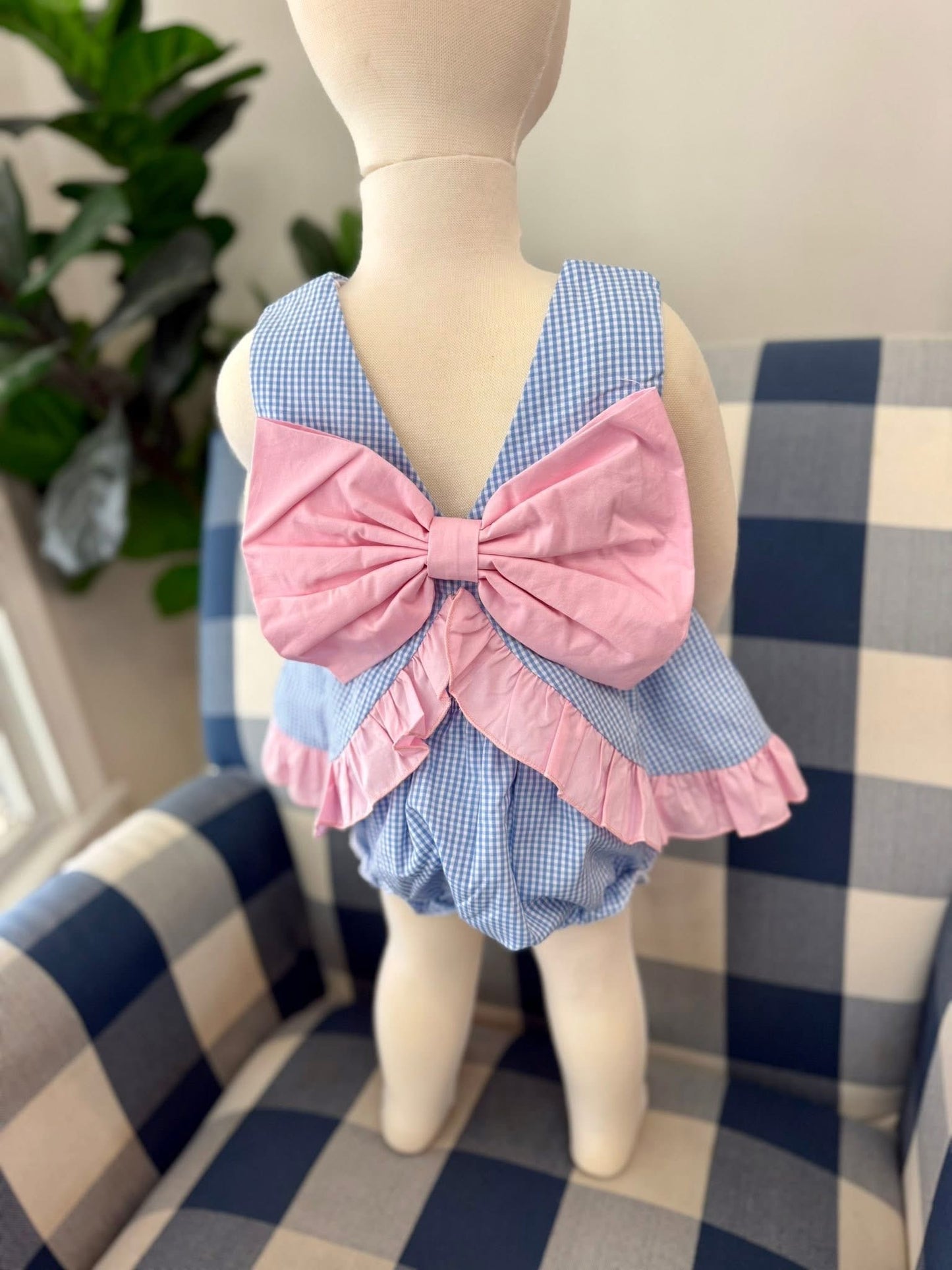 Bow back bloomerset blue with pink trim