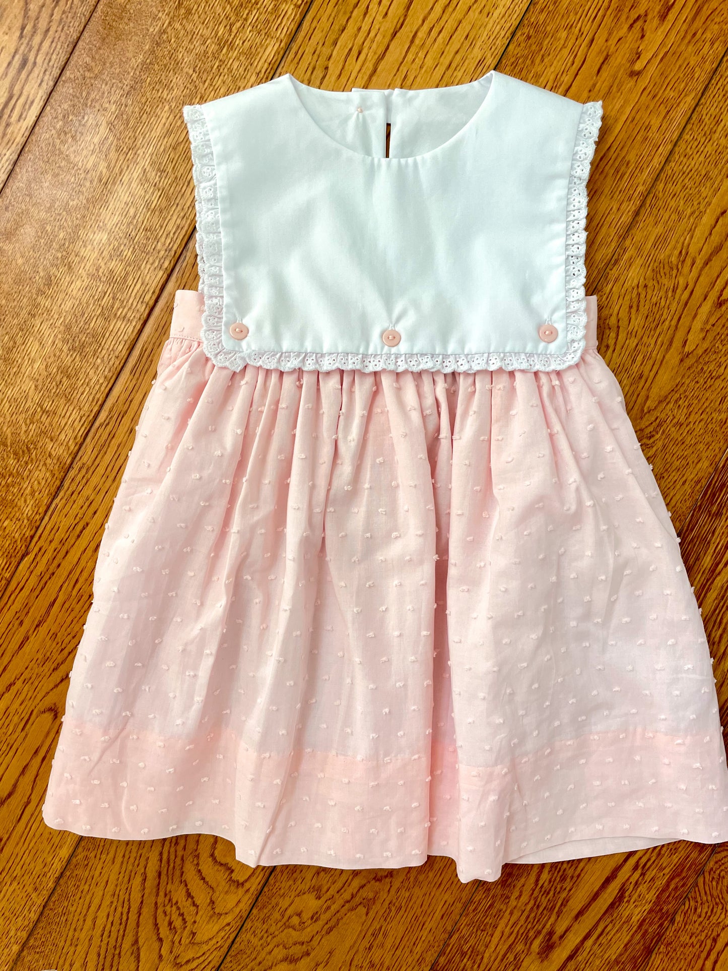 Blaire bib dress in pink Swiss dot