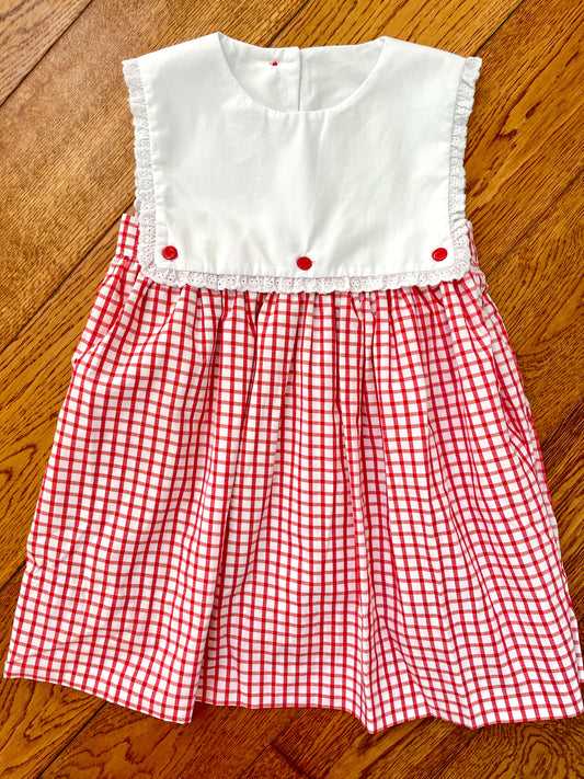 Blaire bib dress in red check