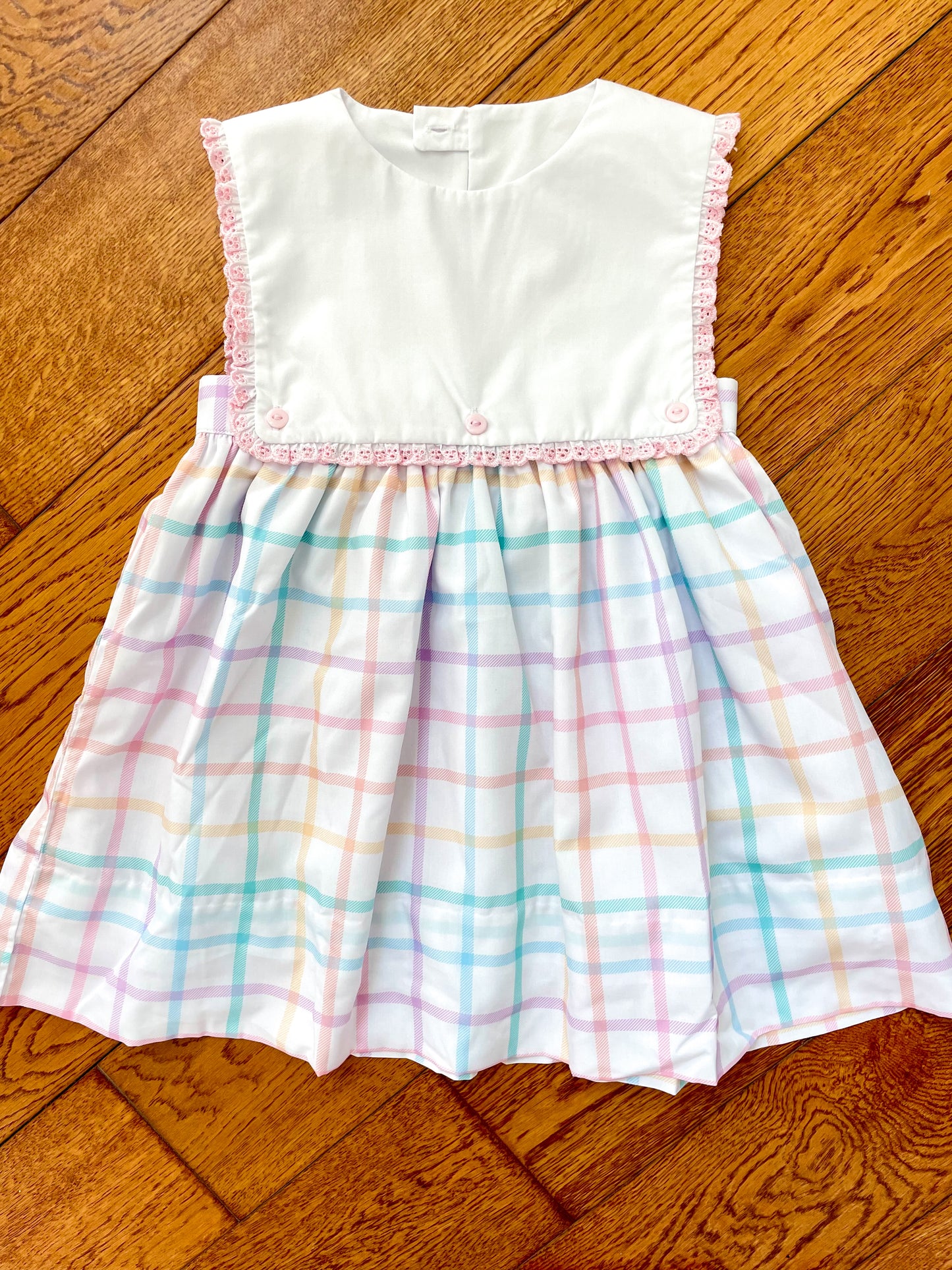 Blaire bib dress in pastel plaid