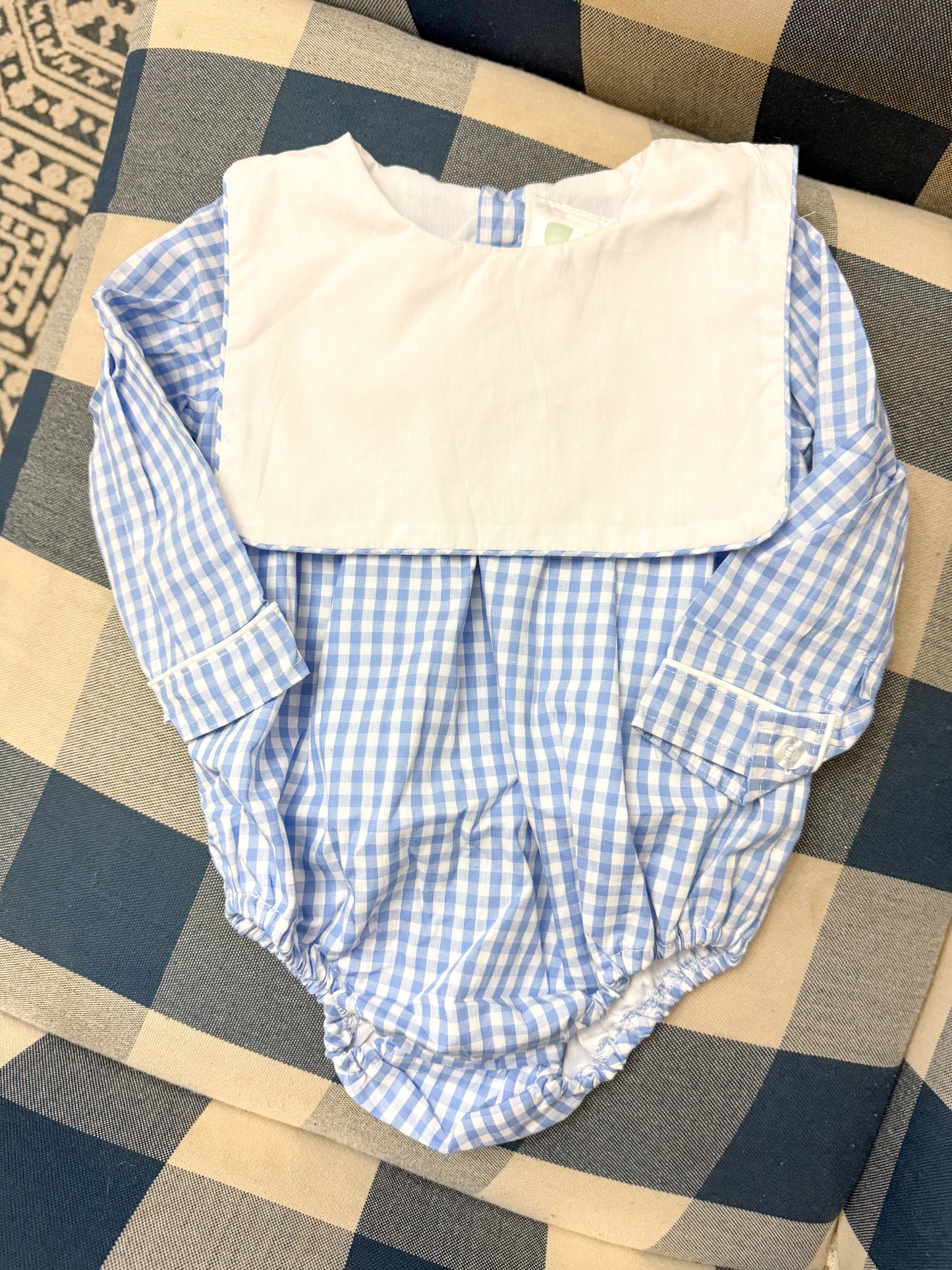 Blue check long sleeve bubble