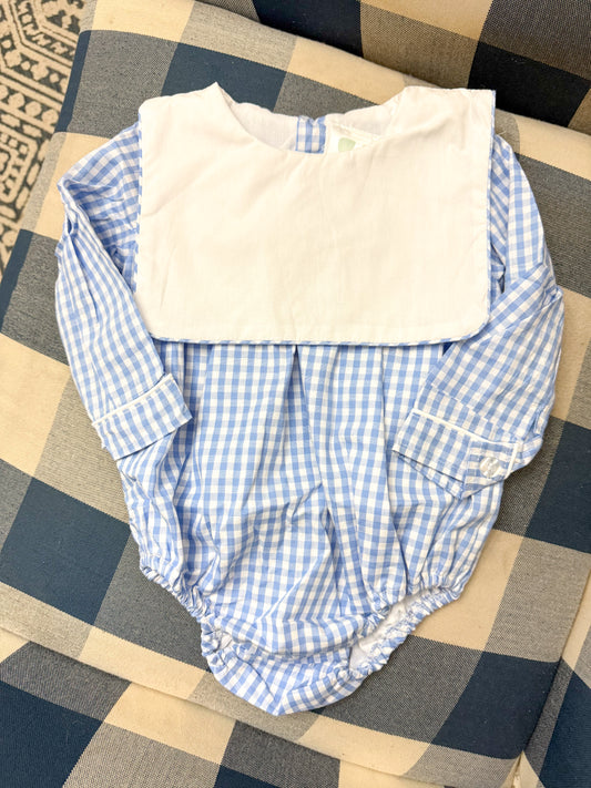 Blue check long sleeve bubble