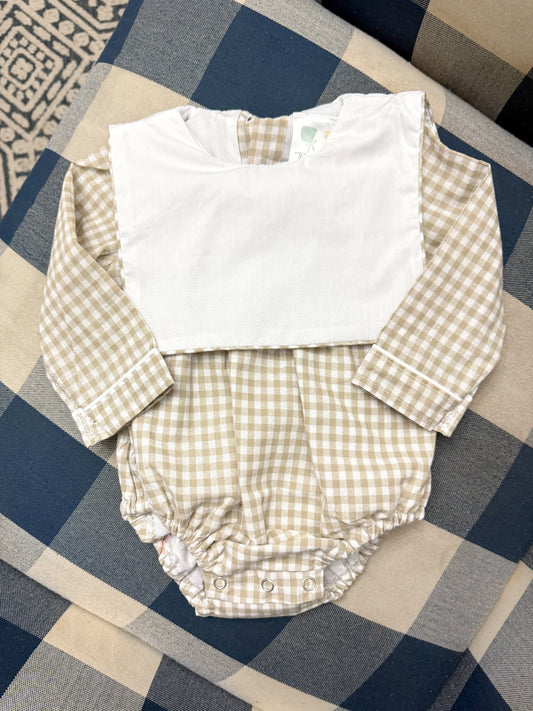 Khaki check long sleeve bubble