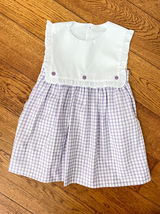 Blaire bib dress in purple gingham