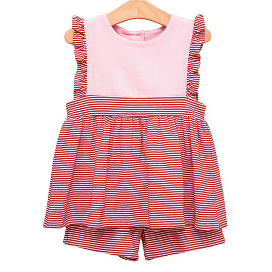 Smock candy red and pink short set