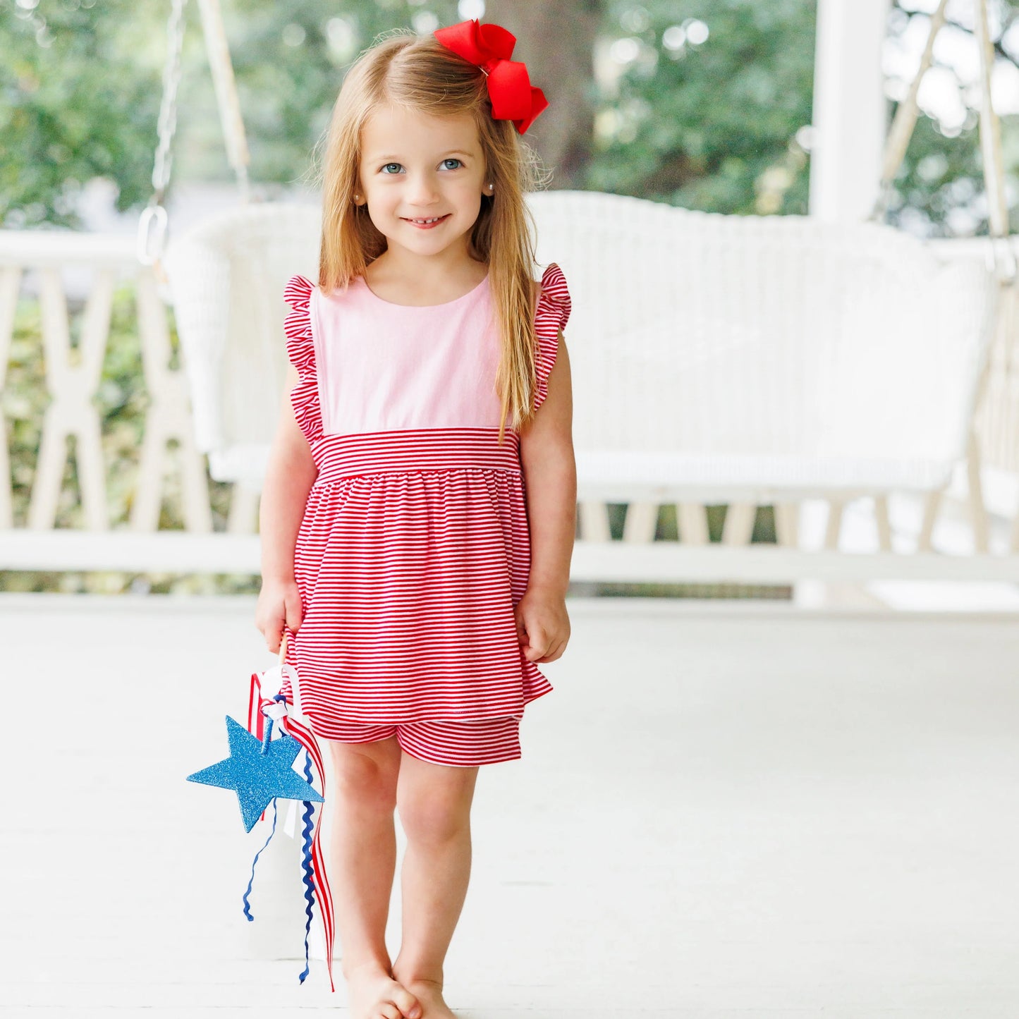 Smock candy red and pink short set