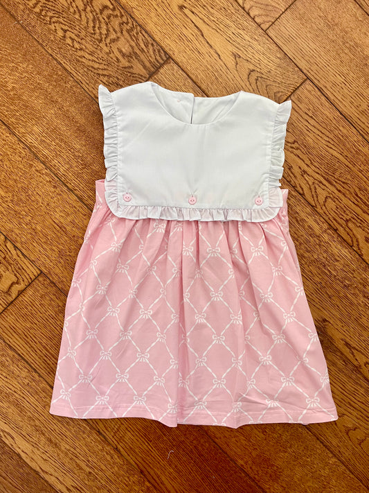 Blaire bib dress in pink bow trellis